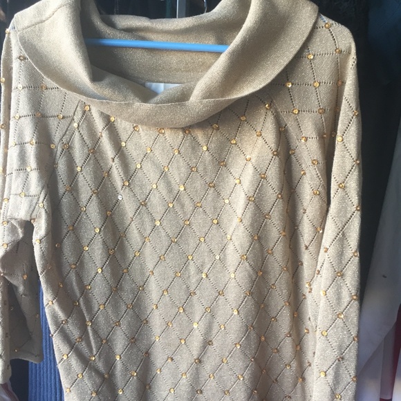Sweater Golden Sequins Cowl Neck Medium - Picture 2 of 3